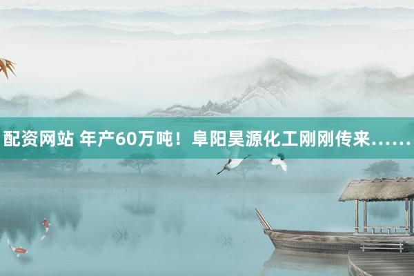 配资网站 年产60万吨！阜阳昊源化工刚刚传来……