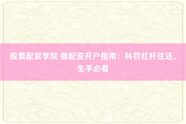 股票配资学院 微配资开户指南：科罚杠杆往还，生手必看